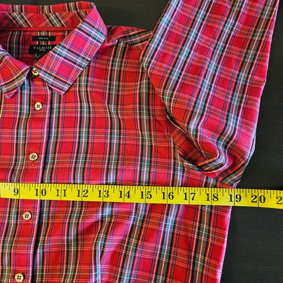 Talbots Petites Women’s Shirt 6P Red Plaid Cotton Blend Long Sleeve Button Front - Picture 7 of 11